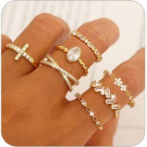 💫 Women Gold Trendy Cubic Zirconia Rings Stackable 14K Plated Simple Jewelry